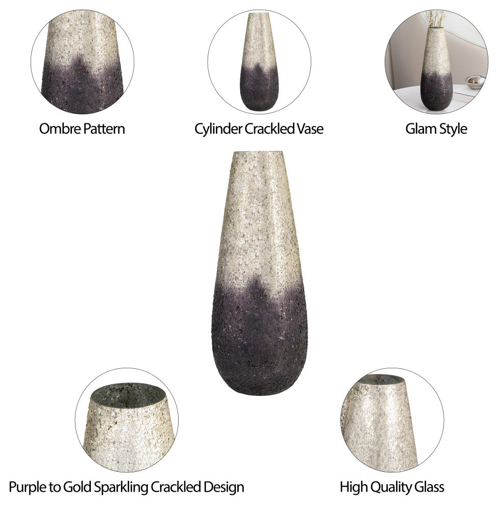 18" Crackled Vase, Gray Ombre