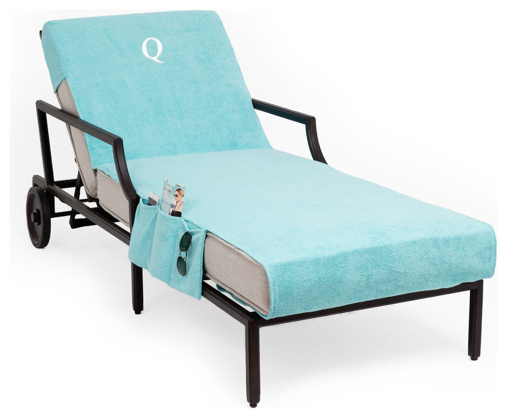 Personalized Standard Chaise Lounge Cover With Side Pockets, Aqua, Q