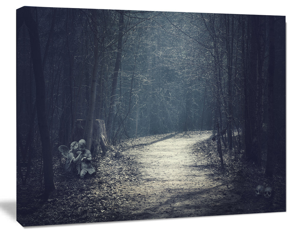 Dark Forest With Empty Road, Forest Canvas Art Print, 40"x30"