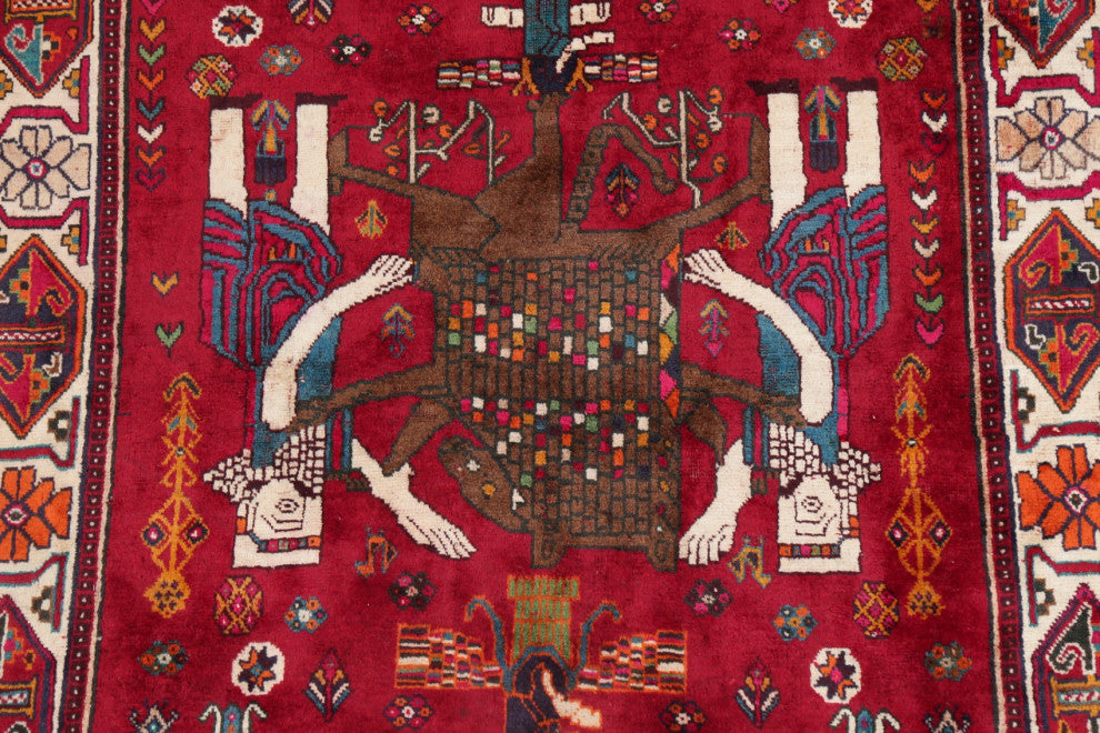 Consigned, Vintage Novelty Traditional Hand Made Persian Area Rug, Red, 4x6