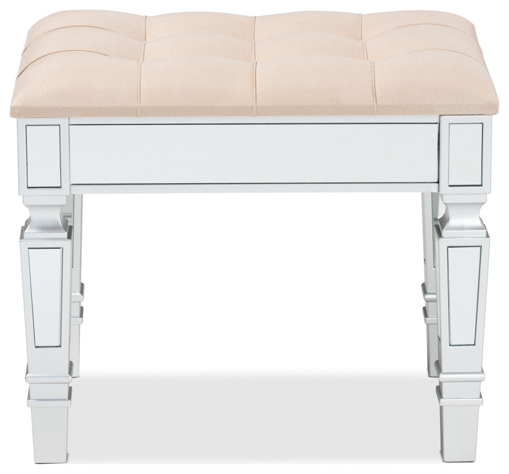 Jayni Glam and Luxe Fabric Ottoman, Beige