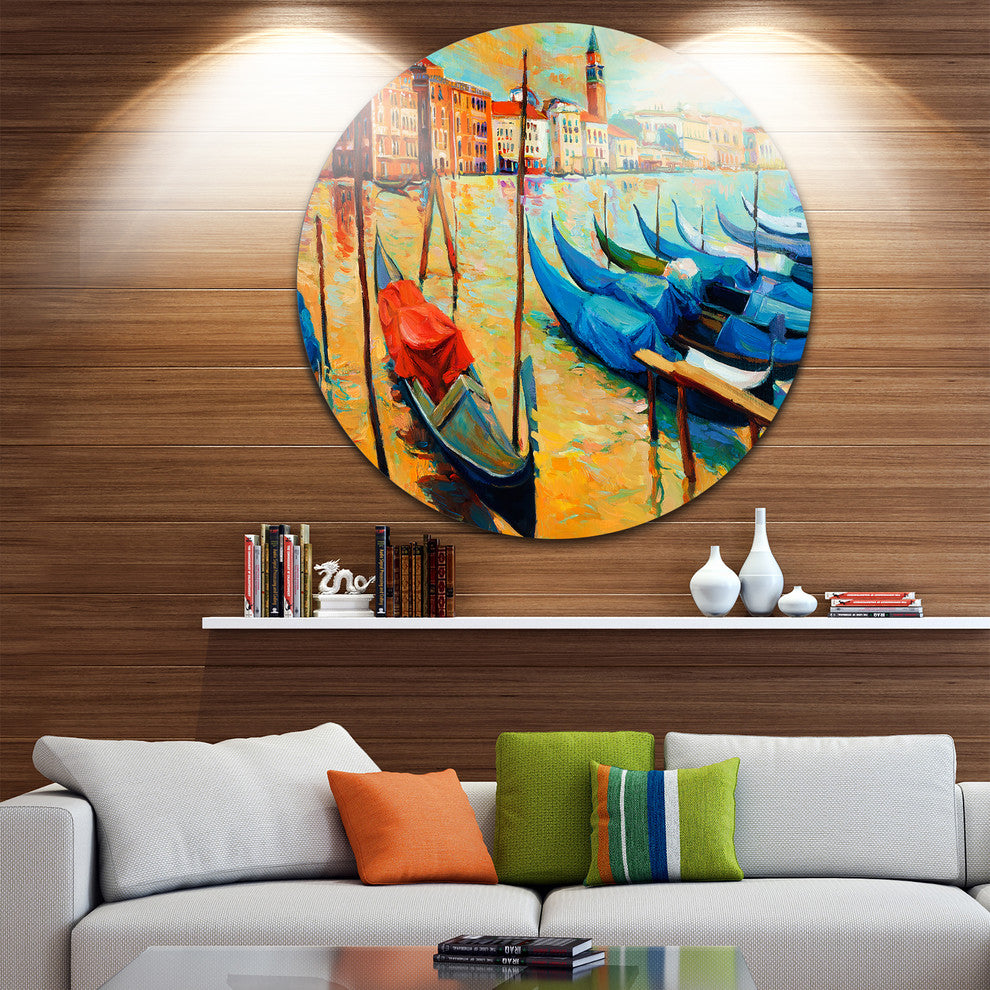Colorful Venice, Landscape Painting Large Disc Metal Wall Art, 23"