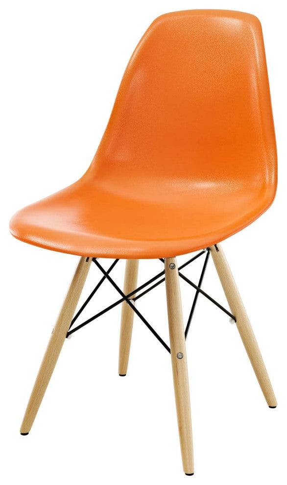 Side Dining Chair, Set of 2, Plastic, Wood, Orange, Modern, Bistro Restaurant