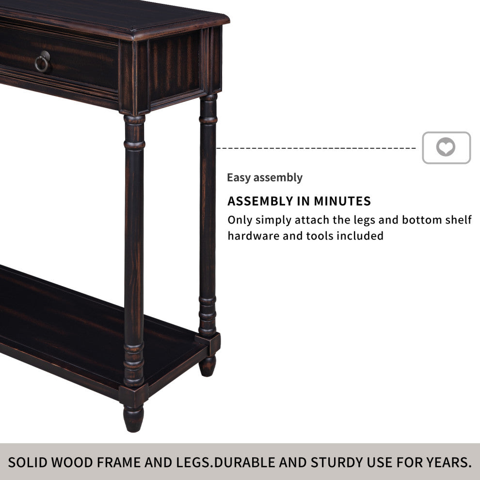 TATEUS 51inch Rustic Chic Console Table With Drawers for Living Room, Espresso