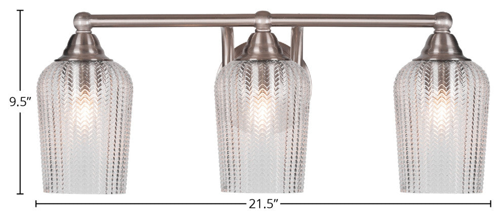 Paramount 3-Light Bath Bar, Brushed Nickel, 5" Clear Textured Glass