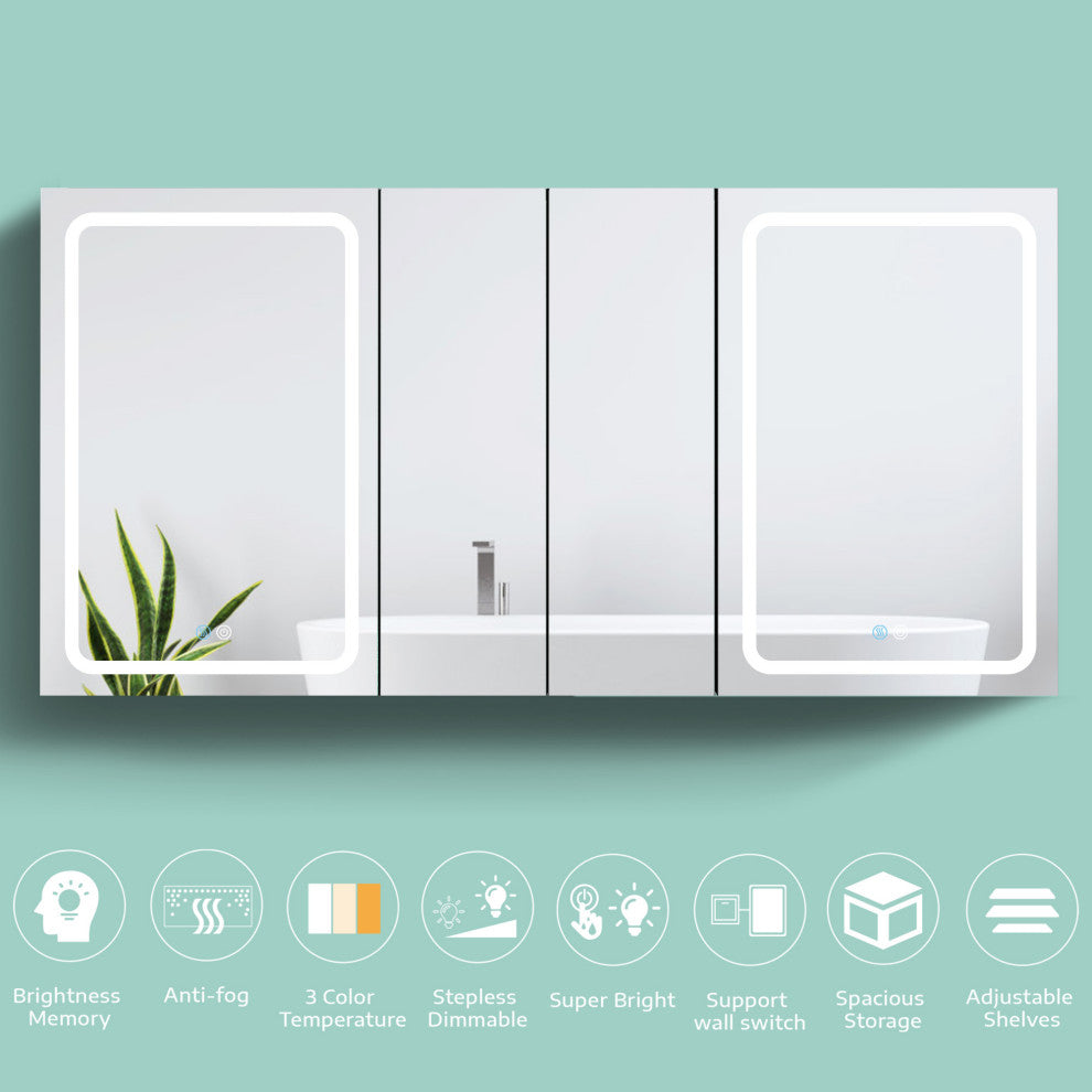 60 in.W x 30 in. H Aluminum Surface Mounted Medicine Cabinet with Mirrors