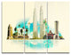 "Kuala Lumpur Panoramic View" Watercolor Metal Wall Art, 3 Panels, 36"x28"