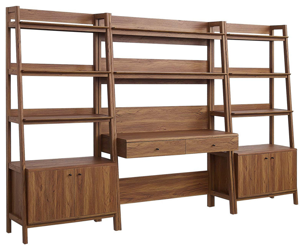 Bixby 3-Piece Wood Office Desk and Bookshelf, Walnut