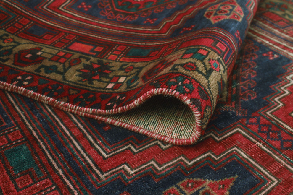 Fine Vintage Distressed Pareeya Red/Navy Runner, 3'6x10'2