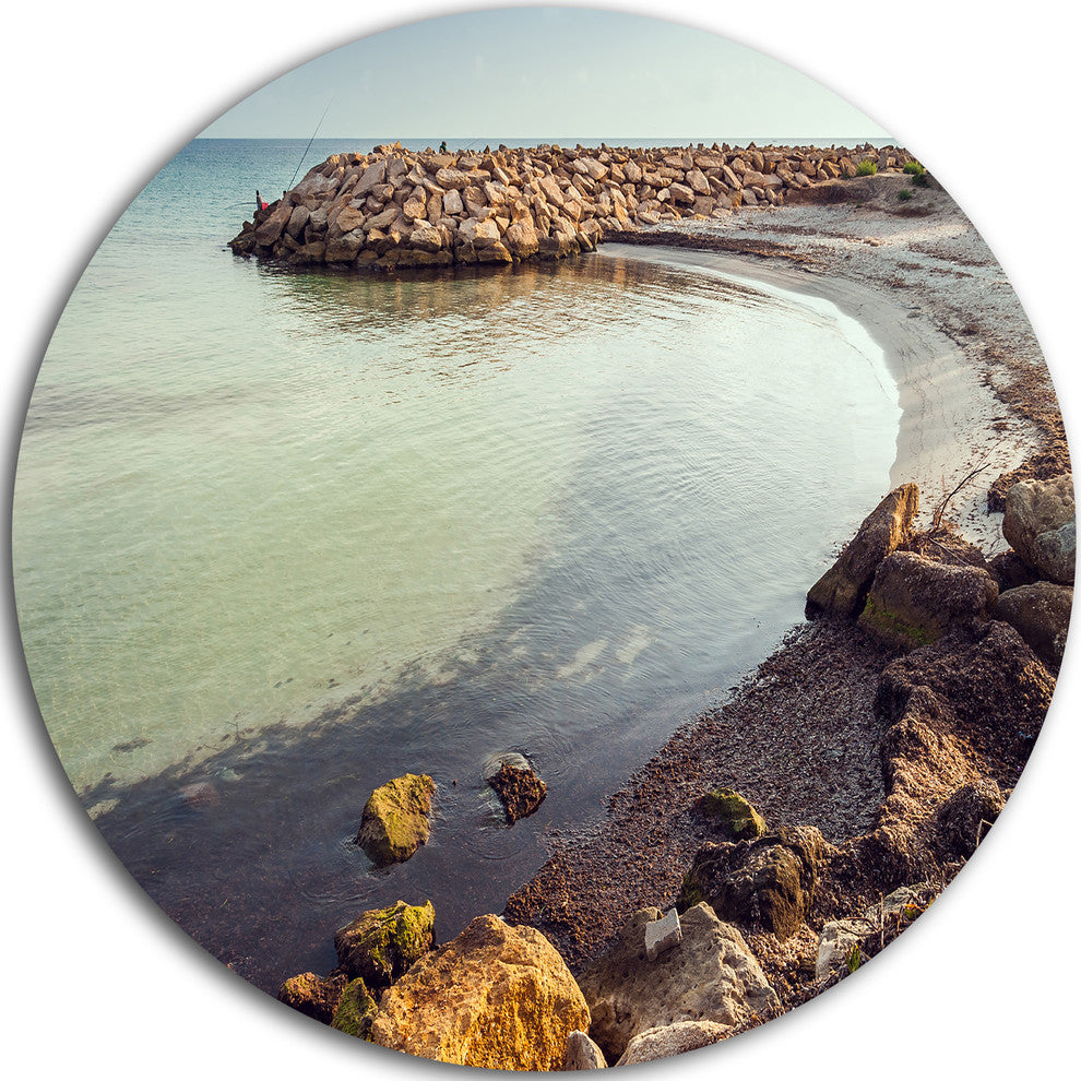 Little Lagoon With Fishermen Africa, Seashore Round Wall Art, 23"