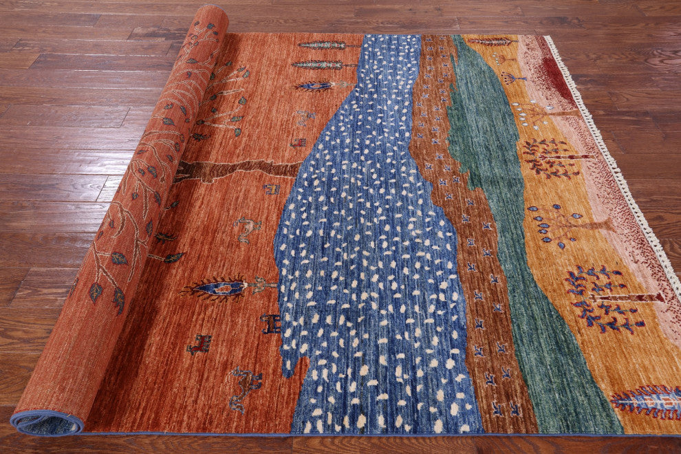 5' 11" X 8' 0" Hand-Knotted Persian Gabbeh Tribal Rug Q9562