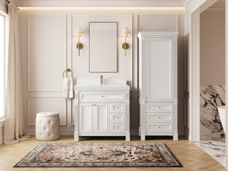 Paris 36" Center Sink Bathroom Vanity, White 2" White Quartz