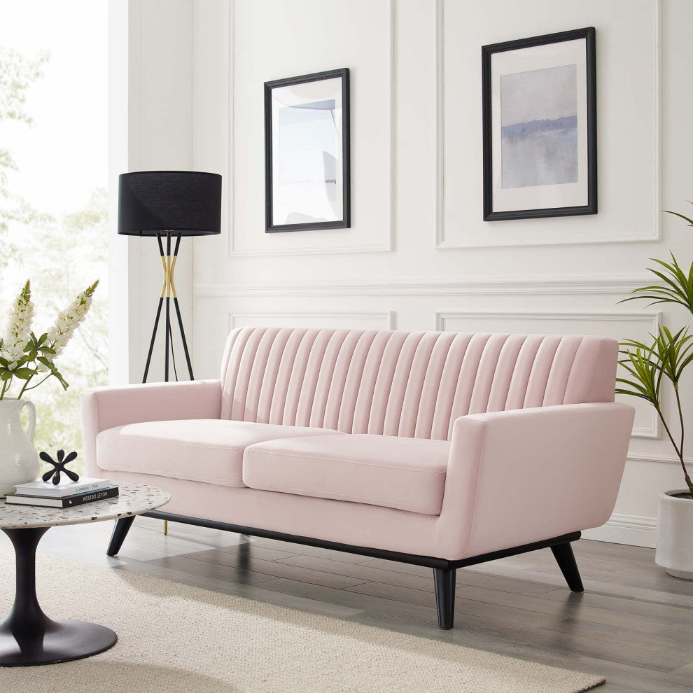 Tufted Loveseat Sofa, Velvet, Pink, Modern, Living Lounge Hotel Hospitality