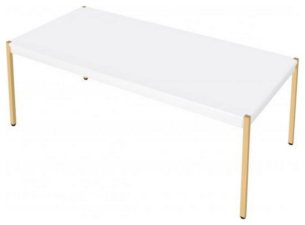 Benzara BM266460 Coffee Table With Metal Tube Legs, White and Gold