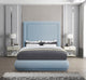 Brooke Linen Textured Fabric Upholstered Bed, Sky Blue, Queen