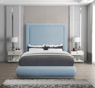 Brooke Linen Textured Fabric Upholstered Bed, Sky Blue, Queen