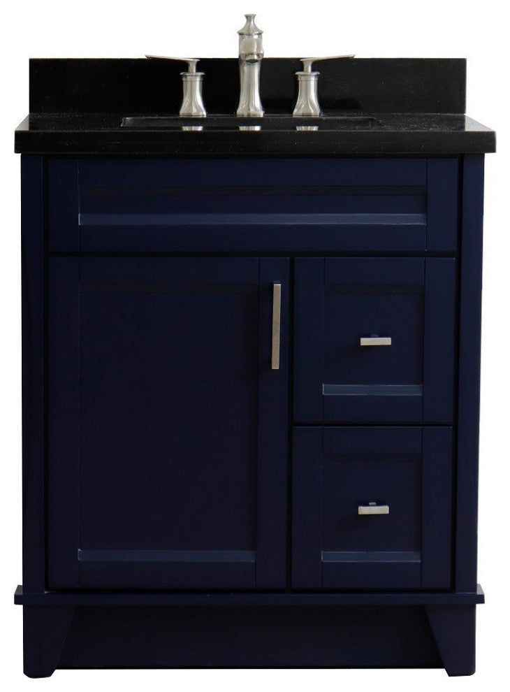 31" Single Sink Vanity, Blue Finish With Black Galaxy Granite
