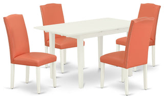 5Pc Rectangle Dinette Set, Chairs, Butterfly Leaf Dining Table, Linen White