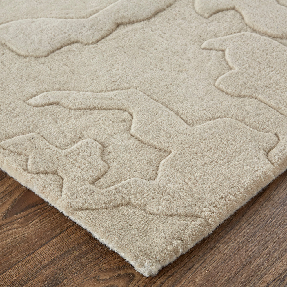 Weave & Wander Arwyn Modern Wool Rug, Blue/Beige, 8'x10'