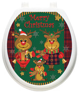 Reindeer Family Toilet Tattoos Seat Cover, Vinyl Lid Decal, Christmas Bathroom, Round