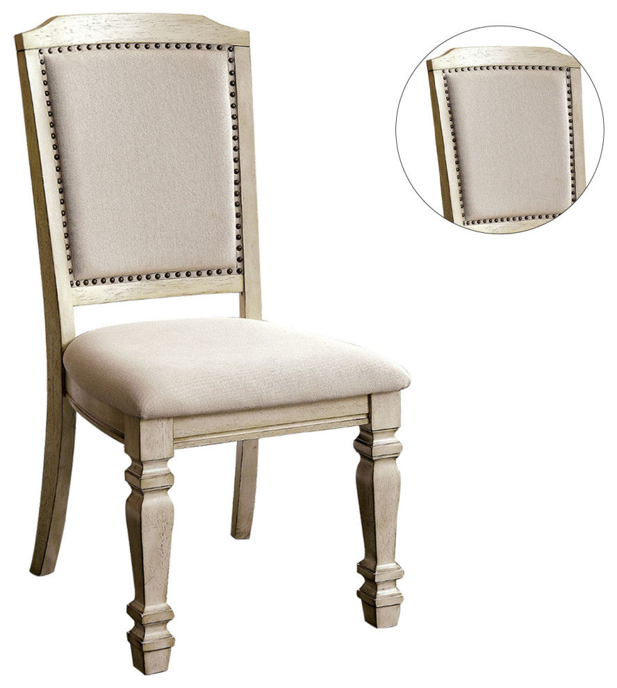 Set of 2 Dining Side Chair, Antique White and Ivory Finish