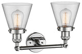 Small Cone 2-Light Bath Fixture, Clear Glass, Polished Chrome