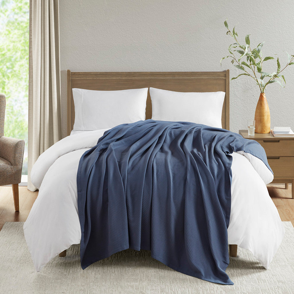 Madison Park Liquid Cotton Blanket, Navy