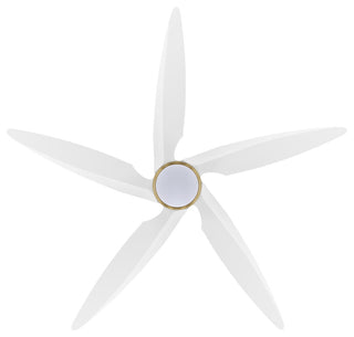54" Solid Wood 5-Blade LED Ceiling Fan with Remote Control and Light Kit, Gold/White