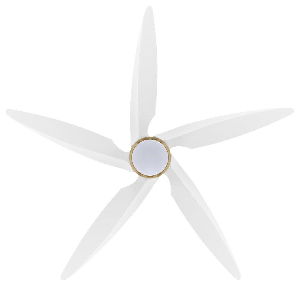 54" Solid Wood 5-Blade LED Ceiling Fan with Remote Control and Light Kit, Gold/White