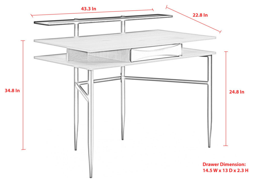 Loft Lyfe Nechama Desk, 1 Storage Drawer, Gray/Black 43.3Lx22.8Wx34.8H