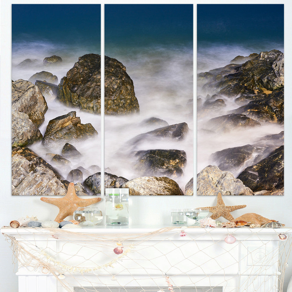 "Rocky Waves at Haeundae Coast Busan" Metal Wall Art, 3 Panels, 36"x28"