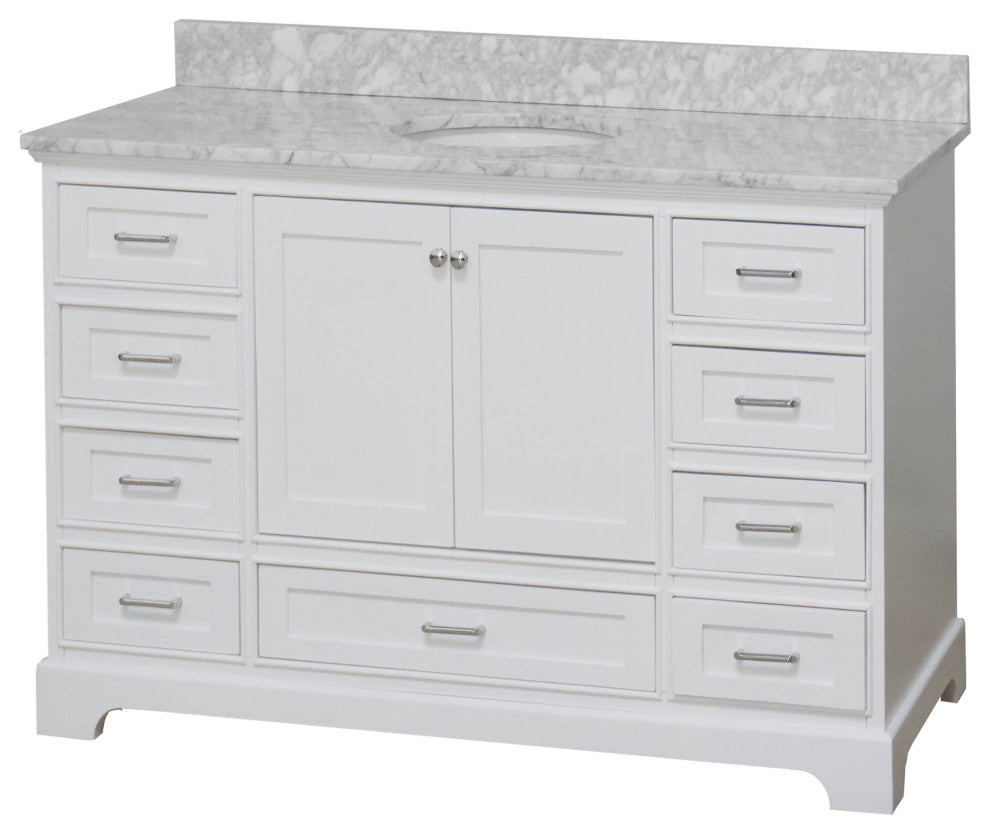 Harper 60" Bathroom Vanity, White, Carrara Marble, Single
