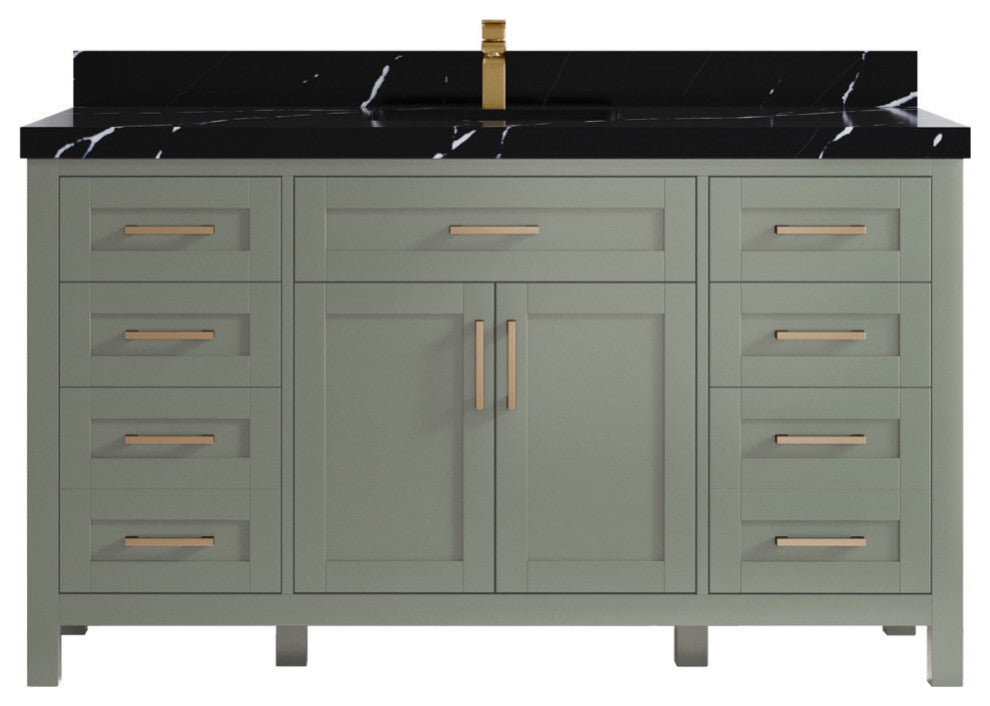 Cambridge 60" Single Bathroom Vanity in Evergreen 2" Calacatta Black