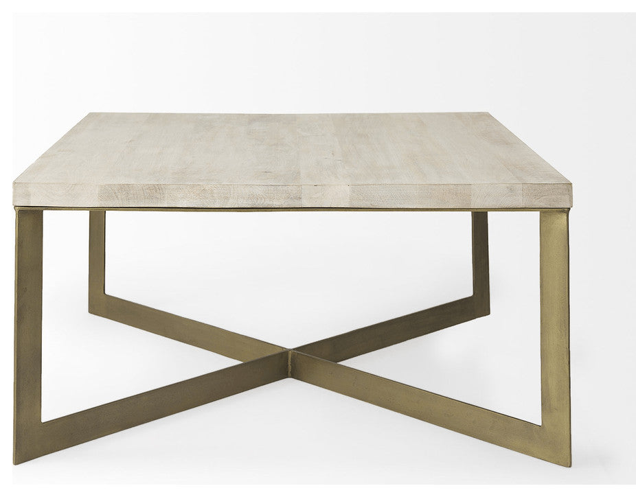 Light Brown Wood And Metal Coffee Table