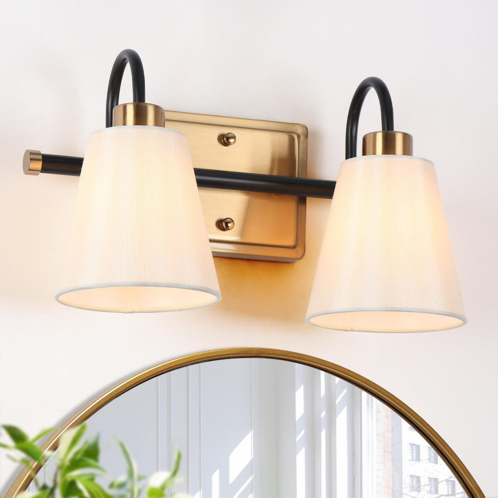 LNC Calista 14" 2-Light Matte Black and Polished Gold Modern Vanity Light Bar