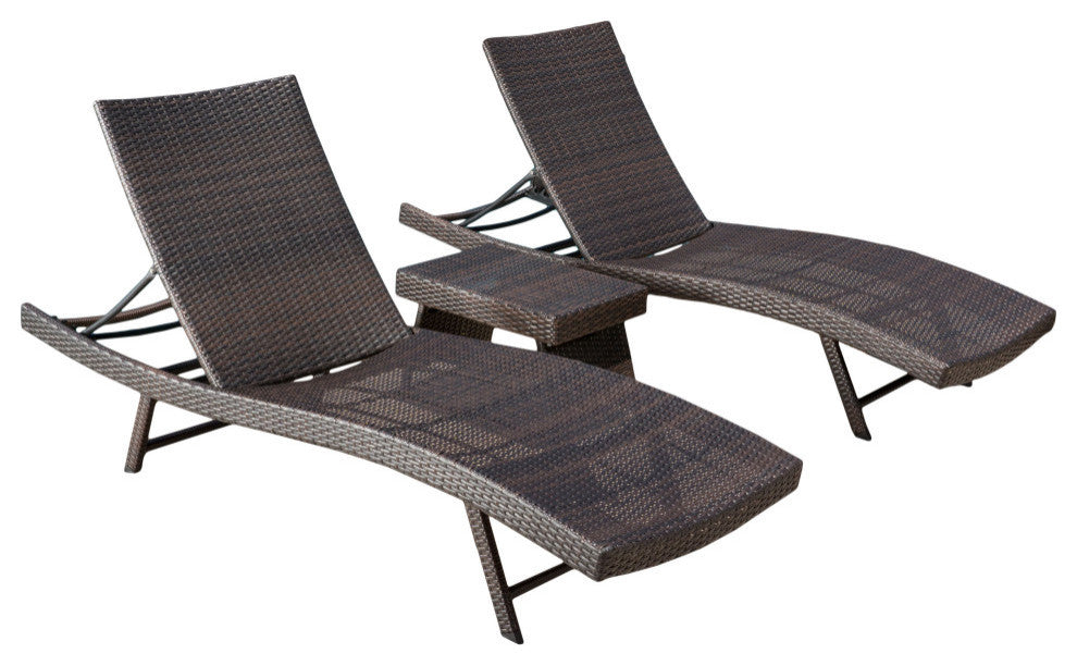 GDF Studio 3-Piece Hawthorne Wicker Chaise Lounge Set, Multibrown