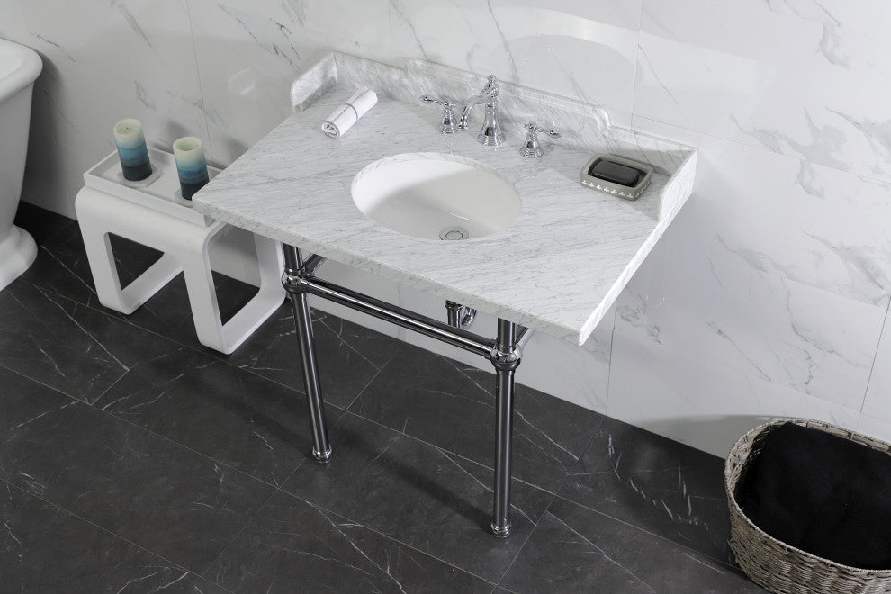 Kingston Brass LMS3630MB1 36" Carrara Marble Console Sink, Legs