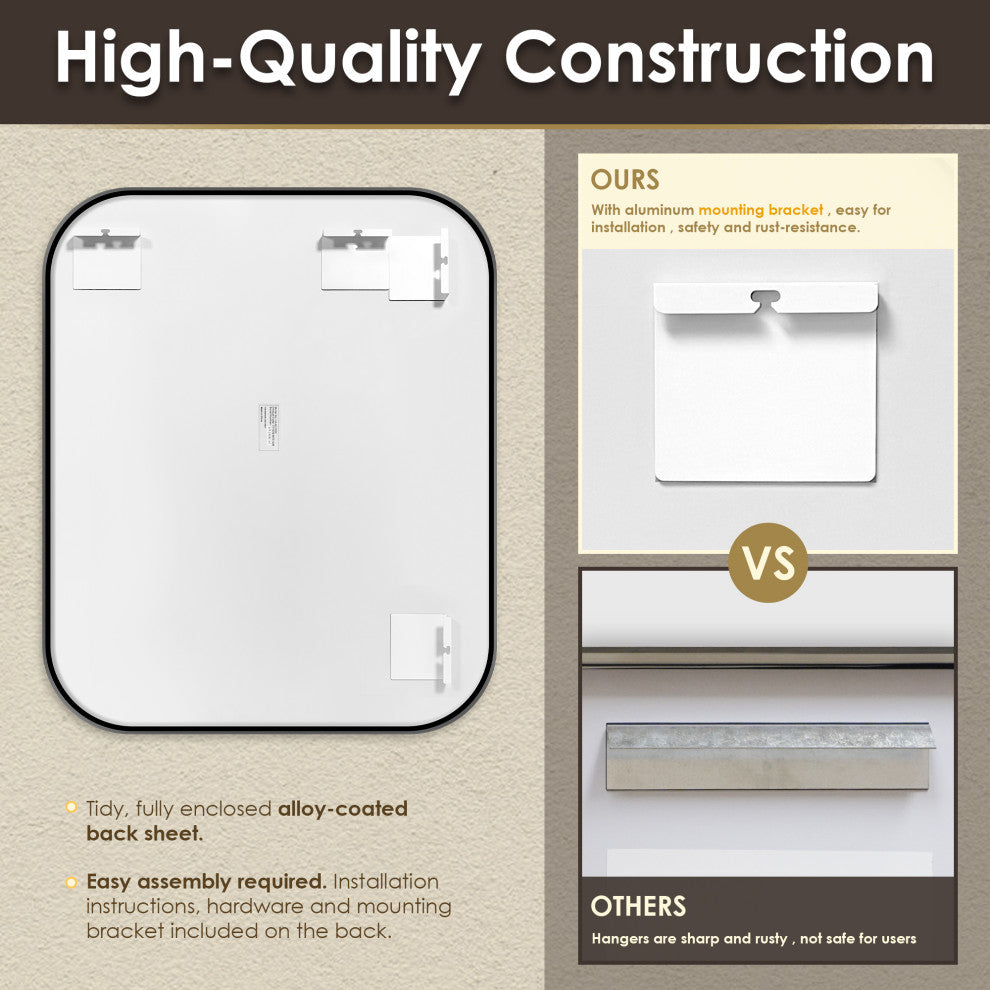 Trielle Rectangular Framed Bathroom Wall Mirror, Gunmetal, 36"