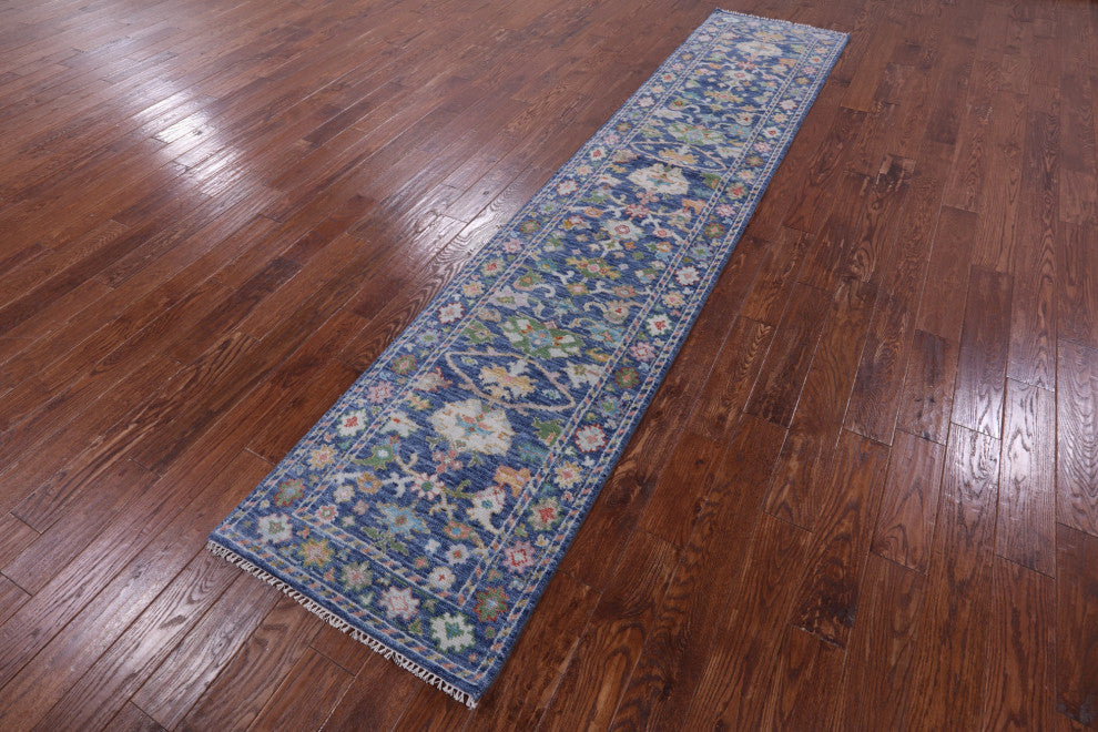 Hand Knotted Turkish Oushak Wool Runner Rug 2' 7" X 12' 3" - Q13450