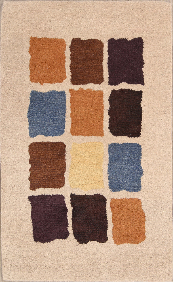 Hand-Tufted Indian Oushak Oriental Wool Area Rug, Patchwork, 3x5'