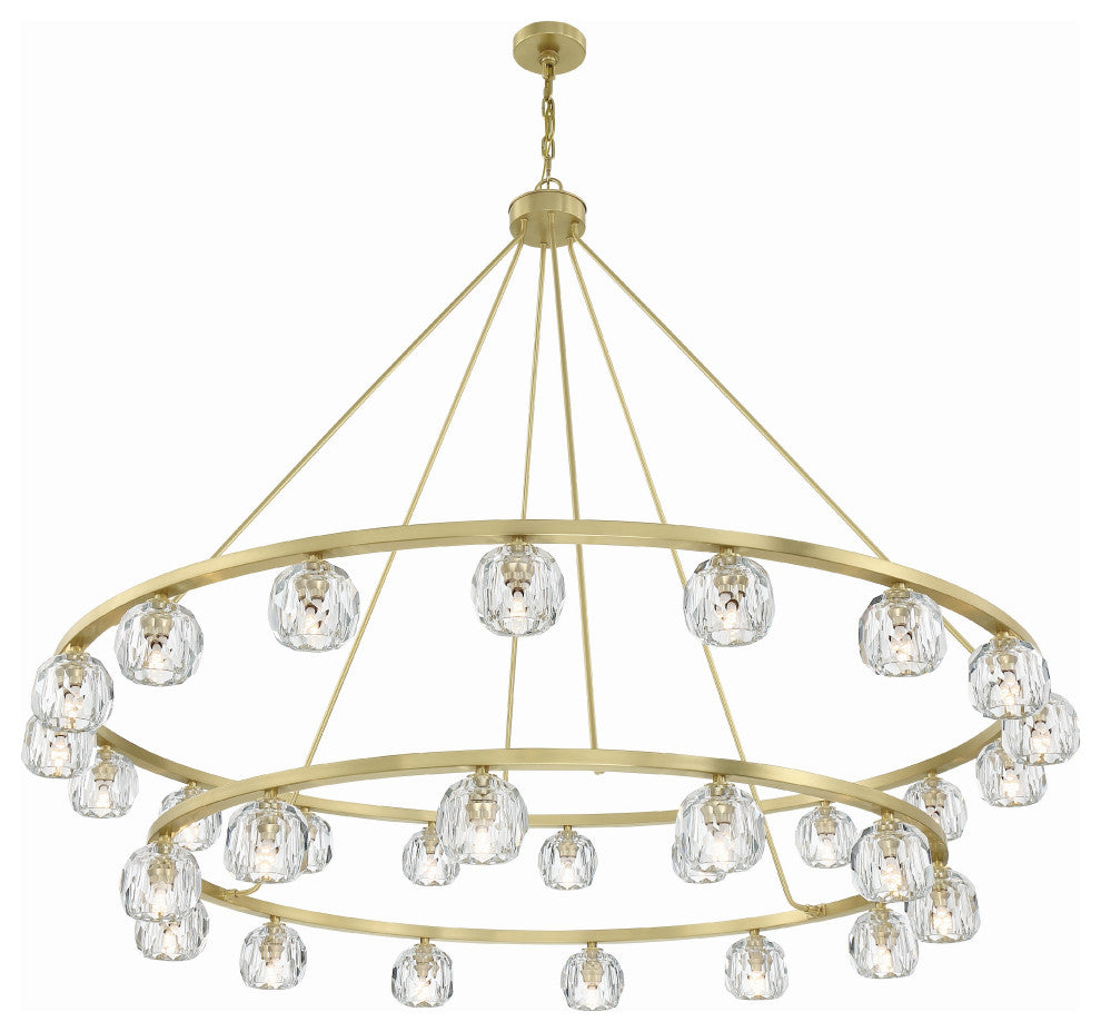 Aragon 30-Light Soft Brass Chandelier, Faceted Cut Crystal