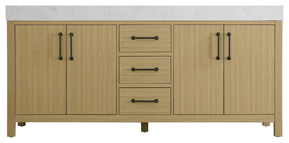 Home Living 72" Double Bathroom Vanity, Honey Brown