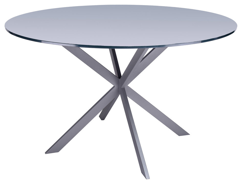 Kyros Modern Dining Table, Gray Powder Coated With Gray Tempered Glass Top
