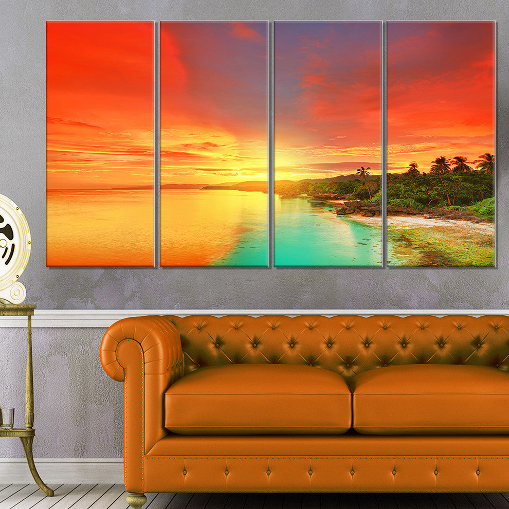 "Beautiful Coastline in Philippines" Seascape Art Canvas, 4 Panels, 48"x28"