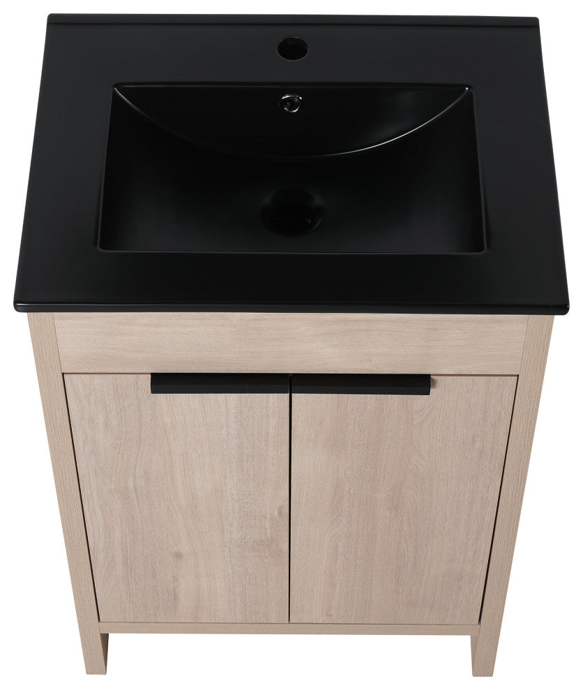 24 Inch Plywood Freestanding Bathroom Vanity With Doors and Adjustable Shelf