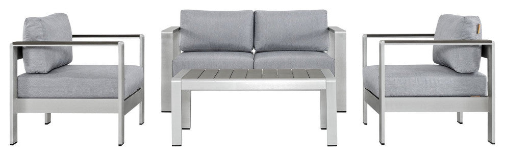 Claudia 4 Piece Outdoor Aluminum Sofa Set, Gray