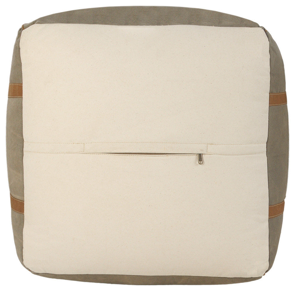 Modern Farmhouse Pouf with Leather Handles
