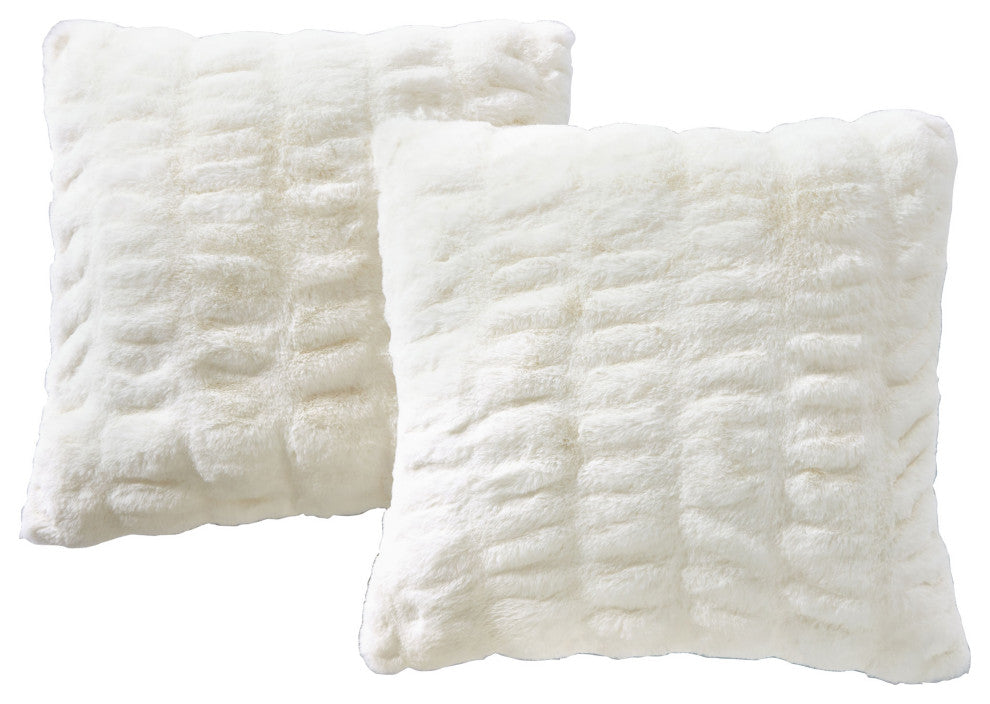 Shar Pei Faux Fur Pillow Shell Set, Cloud Dancer, 2 Piece Euro, 26"x26"