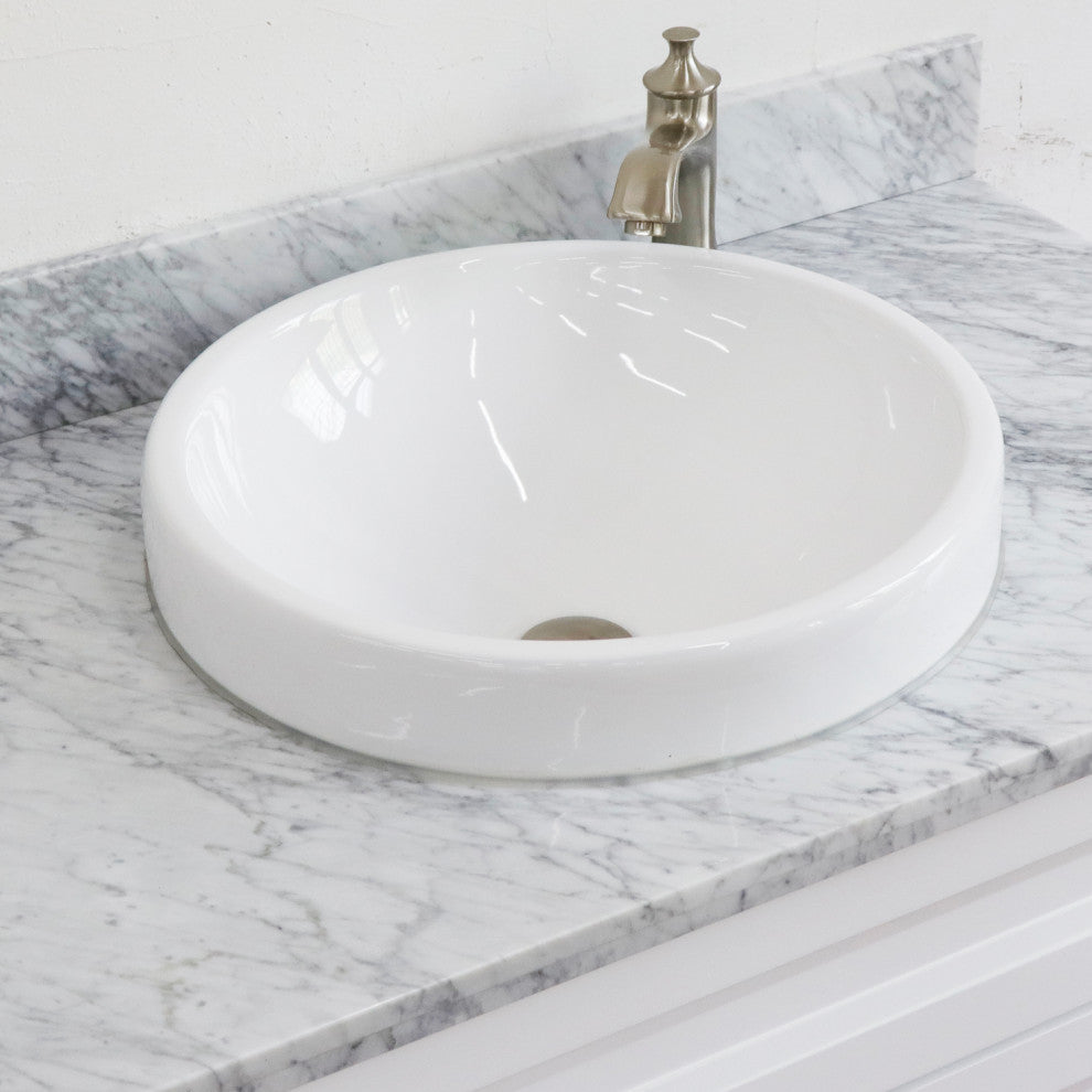 37" Single Sink Vanity, White Finish With White Carrara Marble