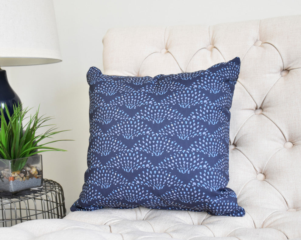Fan Dance 20" Blue Geometric Print Decorative Throw Pillow